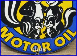 Vintage Skunk Oil Porcelain Sign Heavy Duty Dealership Gas Station Motor Oil