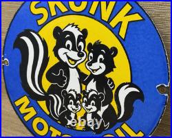 Vintage Skunk Oil Porcelain Sign Heavy Duty Dealership Gas Station Motor Oil