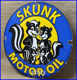 Vintage Skunk Oil Porcelain Sign Heavy Duty Dealership Gas Station Motor Oil