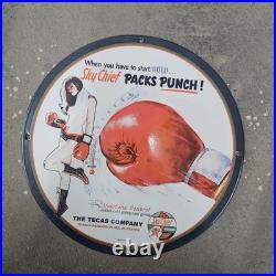 Vintage Sky Chief Punch Old Us Gasoline Oil Gas Pump Enamel Porcelain Sign