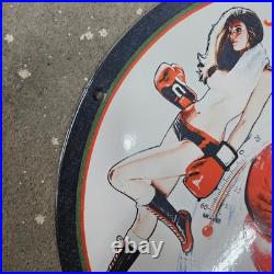 Vintage Sky Chief Punch Old Us Gasoline Oil Gas Pump Enamel Porcelain Sign