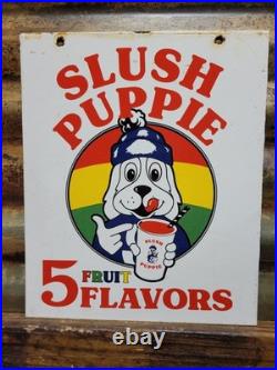 Vintage Slush Puppie Porcelain Sign Old Frozen Icee Beverage Cold Ice Cola Drink