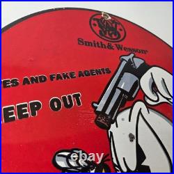 Vintage Smith & Wesson Porcelain Sign Donald Duck Ad Gas Pump Firearms Sign