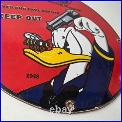 Vintage Smith & Wesson Porcelain Sign Donald Duck Ad Gas Pump Firearms Sign