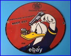 Vintage Smith & Wesson Porcelain Sign Walt Disney Keep Out Gas Pump Sign