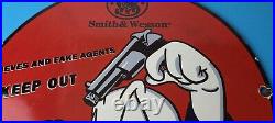 Vintage Smith & Wesson Porcelain Sign Walt Disney Keep Out Gas Pump Sign