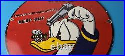 Vintage Smith & Wesson Porcelain Sign Walt Disney Keep Out Gas Pump Sign