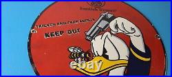 Vintage Smith & Wesson Porcelain Sign Walt Disney Keep Out Gas Pump Sign