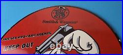 Vintage Smith & Wesson Porcelain Sign Walt Disney Keep Out Gas Pump Sign