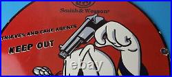 Vintage Smith & Wesson Porcelain Sign Walt Disney Keep Out Gas Pump Sign