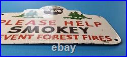 Vintage Smokey Bear Porcelain Forest Fires Service Station Pump Plate Sign
