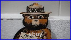 Vintage Smokey Bear Porcelain Metal Us Forest Service Fire Gas Oil Sign Rare Ad