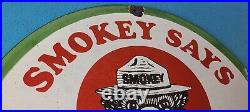Vintage Smokey Bear Porcelain Prevent Forest Fires Gas Service Pump Plate Sign