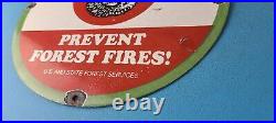 Vintage Smokey Bear Porcelain Prevent Forest Fires Gas Service Pump Plate Sign