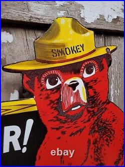 Vintage Smokey Bear Porcelain Sign 40x28 National Park Service Forest Fire USA