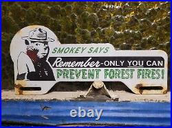 Vintage Smokey Bear Porcelain Sign Forest Service Natl Park Camp Fire Tag Topper