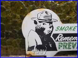 Vintage Smokey Bear Porcelain Sign Forest Service Natl Park Camp Fire Tag Topper