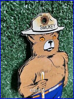 Vintage Smokey Bear Porcelain Sign Prevent Forest Fires Park Ranger Cabin Gas