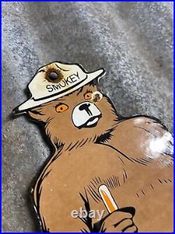 Vintage Smokey Bear Porcelain Sign Prevent Forest Fires Park Ranger Cabin Gas
