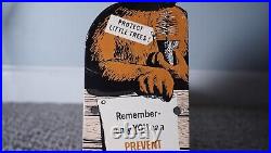 Vintage Smokey Bear Porcelain Us Forest Service Park Ranger Fire Gas Oil Sign