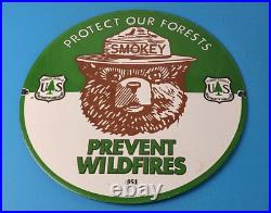 Vintage Smokey Bear Sign Prevent Wildfires Prevention Gas Porcelain Sign