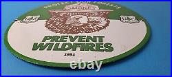 Vintage Smokey Bear Sign Prevent Wildfires Prevention Gas Porcelain Sign