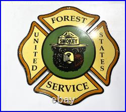 Vintage Smokey Bear United States Forest Service Sign Porcelain Gas Pump 16x16