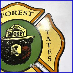 Vintage Smokey Bear United States Forest Service Sign Porcelain Gas Pump 16x16