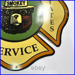 Vintage Smokey Bear United States Forest Service Sign Porcelain Gas Pump 16x16