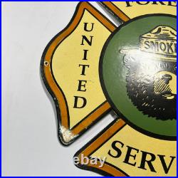 Vintage Smokey Bear United States Forest Service Sign Porcelain Gas Pump 16x16