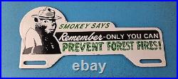 Vintage Smokey Porcelain Prevent Forest Fires Gas Sign Ad License Plate Topper