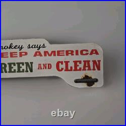 Vintage Smokey The Bear Keep It Green And Clean Porcelain Sign 11 X 4.5