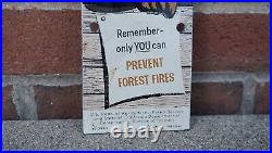 Vintage Smokey The Bear Porcelain Metal Us Forest Service Fire Oil Sign Rare Ad