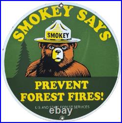Vintage Smokey The Bear Porcelain Sign Forest Fires Gas Oil No Smoking Parks