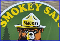 Vintage Smokey The Bear Porcelain Sign Forest Fires Gas Oil No Smoking Parks