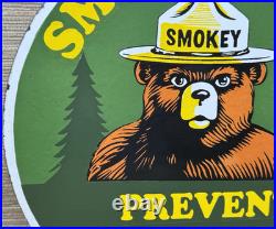 Vintage Smokey The Bear Porcelain Sign Forest Fires Gas Oil No Smoking Parks