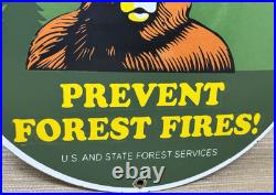 Vintage Smokey The Bear Porcelain Sign Forest Fires Gas Oil No Smoking Parks