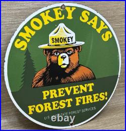 Vintage Smokey The Bear Porcelain Sign Forest Fires Gas Oil No Smoking Parks