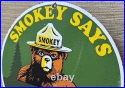 Vintage Smokey The Bear Porcelain Sign Forest Fires Gas Oil No Smoking Parks