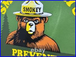 Vintage Smokey The Bear Porcelain Sign Forest Fires Gas Oil No Smoking Parks