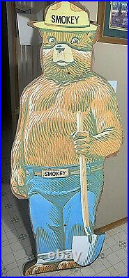 Vintage Smokey The Bear Sign Large Orginal Old Forestry Fire Fighting Sign Wood