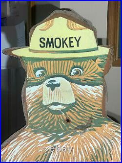 Vintage Smokey The Bear Sign Large Orginal Old Forestry Fire Fighting Sign Wood