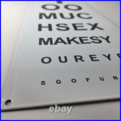 Vintage Snellen Chart Sign Eye Doctor Exam Man Cave Gas Porcelain Sex Sign