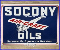 Vintage Socony Aircraft Oils Porcelain Sign Gas Station Pump Plate Standard