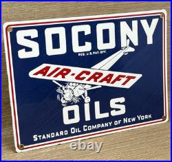 Vintage Socony Aircraft Oils Porcelain Sign Gas Station Pump Plate Standard