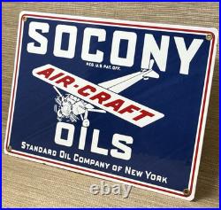 Vintage Socony Aircraft Oils Porcelain Sign Gas Station Pump Plate Standard