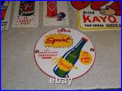 Vintage Soda Collection Of 5 Metal & Porcelain Sign Orange Crush 7up Squirt Kayo