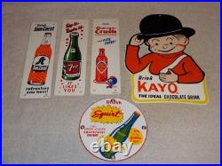 Vintage Soda Collection Of 5 Metal & Porcelain Sign Orange Crush 7up Squirt Kayo