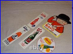 Vintage Soda Collection Of 5 Metal & Porcelain Sign Orange Crush 7up Squirt Kayo