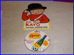 Vintage Soda Collection Of 5 Metal & Porcelain Sign Orange Crush 7up Squirt Kayo